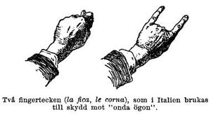 이탈리아에서의 사안을 물리치는 손짓. 코르나와 마노 피코