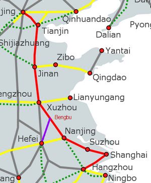 허페이-벙부 고속철도 노선도