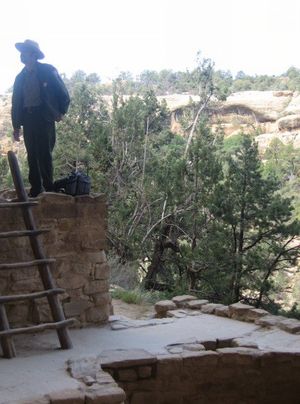 A color picture of a man wearing a green and brown National Park Service uniform