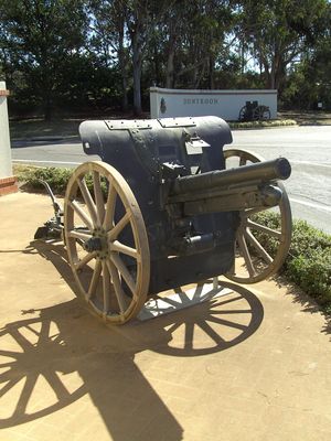 "The Gun Gate Entrance", north side of RMC Duntroon onto Fairbairn Avenue. The current gates were commissioned by then Brigadier (later General) Peter Cosgrove, Commandant 1997.