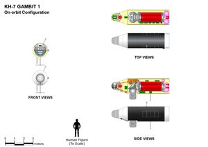 KH-7 GAMBIT-1 궤도상 구성 (Agena D 서비스 모듈 제외).
