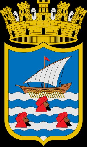 알무녜카르 문장. 1526년 신성 로마 제국 황제 카를 5세가 수여했으며, 바다에 떠 있는 세 명의 바르바리 해적의 머리를 보여준다.