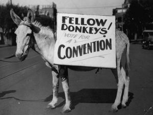 1933년 웨스턴오스트레일리아 분리 국민투표에서 "당나귀 투표"라는 문구를 패러디한 사진