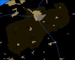 뵈르너, 마을 및 인접 마을. 노란색 지역은 도시 지역입니다.