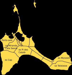 포르멘테라섬의 véndes 지도