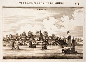 요한 니호프(1618–1672); 장바티스트 르 카르펜티에(1606-ca. 1670)의 "Xantshui", L'ambassade de la Compagnie Orientale des Provinces Unies vers l'Empereur de la Chine, 1665