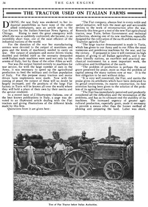 1919년 미국 잡지 기사에 실린 피아트 트랙터