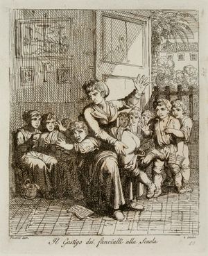 1821년 로마의 한 교사가 학생의 엉덩이를 때리는 그림