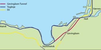 말비크에서 스퇴르달까지의 터널 지도