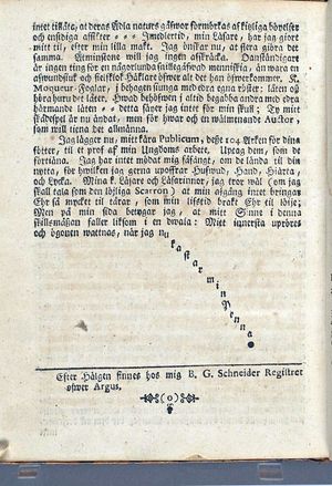 1734년 Then Swänska Argus의 마지막 페이지