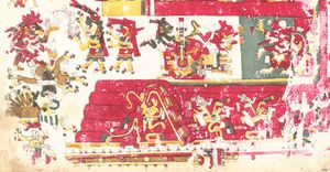 보르기아 코덱스(34쪽) 숄로틀이 비의 신을 희생시킨다.