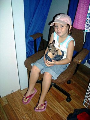 구조된 날쌘왈라비 새끼를 안고 있는 아이. 쿡타운. 2008