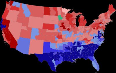 승자 득표율에 따라 음영 처리된 결과