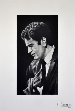 1966년 7월 TV 쇼 Bienvenue chez Guy Béart에서 Michel Bourdais가 그린 기 베아르의 그림.