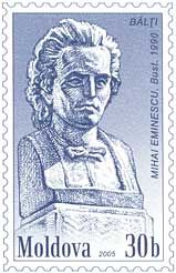 벌치에 있는 미하이 에미네스쿠 동상이 있는 몰도바 우표