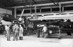 D 17 앞에서 Bramo 323 방사형 엔진을 정비하고 있다