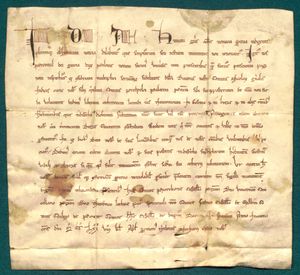 프셰미수 2세가 1278년 문서에서 고스틴과 브제지에에 마그데부르크 권을 부여하는 모습.