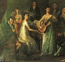 가족과 함께 피아노를 치고 있는 테레제 말파티, 1810년경