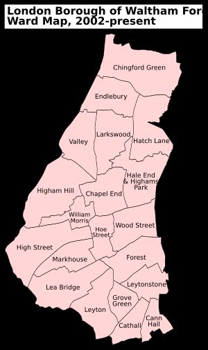 2002년부터 월섬포리스트구의 행정 구역을 보여주는 지도