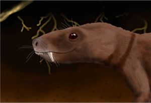 굴 속의 키노돈 Trirachodon의 예술적 묘사