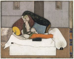 발찬드의 죽어가는 이나야트 칸. 아그라, 1618. 보들리안 도서관.