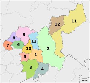 사라부리 주의 13개 군 지도