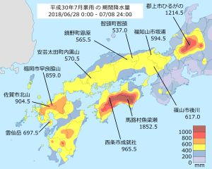 6월 28일부터 7월 8일까지의 10일 강우량 요약 (일본어)