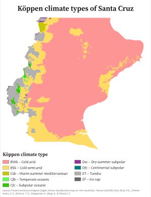 아르헨티나 산타크루스 주의 쾨펜 기후 지도