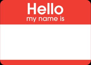 "Hello my name is" 스티커 디자인.