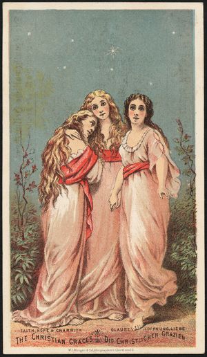 기독교적 은총, 믿음, 소망, 사랑. 19세기 교환 카드