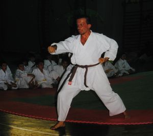 가타를 수행하면서 기합을 내는 사람