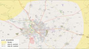 2016년 8월 기준 모술 공세 당시의 영토 통제 지도