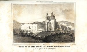 카를리즘의 장군 토마스 데 수말라카르기가 부상을 입은 집과 빌바오 포위전 이후 1835년의 베고냐 대성당