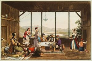 1821년 암피사 주교의 집에서 식사, 에드워드 도드웰 작품