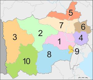 랏차부리 주의 10개 행정구역 지도