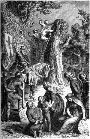 이르민술을 파괴하는 카롤루스. 하인리히 로이테만의 1882년 그림.