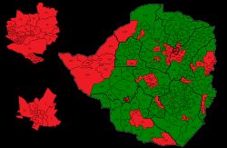 대통령 선거 결과 지도. 므난가과는 초록색, 참이사는 빨간색으로 표시되었다.