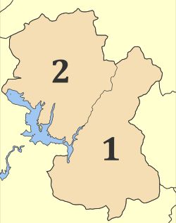 에브리타니아 현의 행정 구역. 1번은 카르페니시, 2번은 아그라파이다.