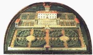  빌라 라 페트라이아의 정경을 담은 주스토 우탕의 루네트 그림