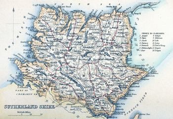 1861년 서덜랜드 지도 (붉은색으로 표시된 교구)