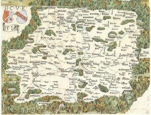 1518년 보헤미아의 클라우디안 지도에 표시된 크르코노셰