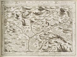 1700년경 발행된 그림 지도에 그려진 볼차노와 그 주변