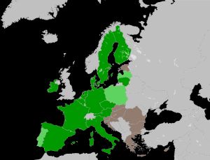 녹색당-유럽 자유동맹 유럽 의회 의원 2019-2024. 짙은 녹색은 여러 유럽 의회 의원을 파견하는 회원국, 밝은 녹색은 단일 유럽 의회 의원을 파견하는 회원국을 나타냅니다.