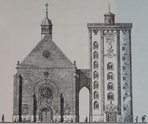 안톤 로젠이 교회가 있는 위치로 탑을 옮기자는 제안과 관련하여 만든 렌더링