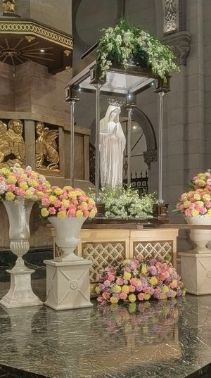 마닐라 대성당을 방문한 타기그의 가난한 이들의 성모상 (2018년에 관을 씌움).