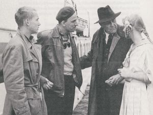 잉마르 베르히만, 예스타 에크만, 빅토르 셰스트룀, 레나 베르그만 (1957년 산딸기 촬영 중)