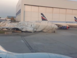 2020년 셰레메티예보 국제공항에 덮여 보관되어 있는 RA-89098 항공기