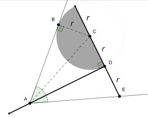 각을 3등분하는 토마호크. 토마호크는 굵은 선과 음영 처리된 반원으로 구성됩니다.