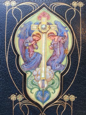 공동 기도문 소형판 표지 세부, 세드릭 치버스(Cedric Chivers)의 벨루센트 바인딩, 아르누보 금 세공, 수작업으로 그린 디자인에 자개 상감