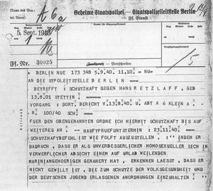 "교정 불가능한 동성애자"의 예방적 구금을 주선하는 게슈타포 전신